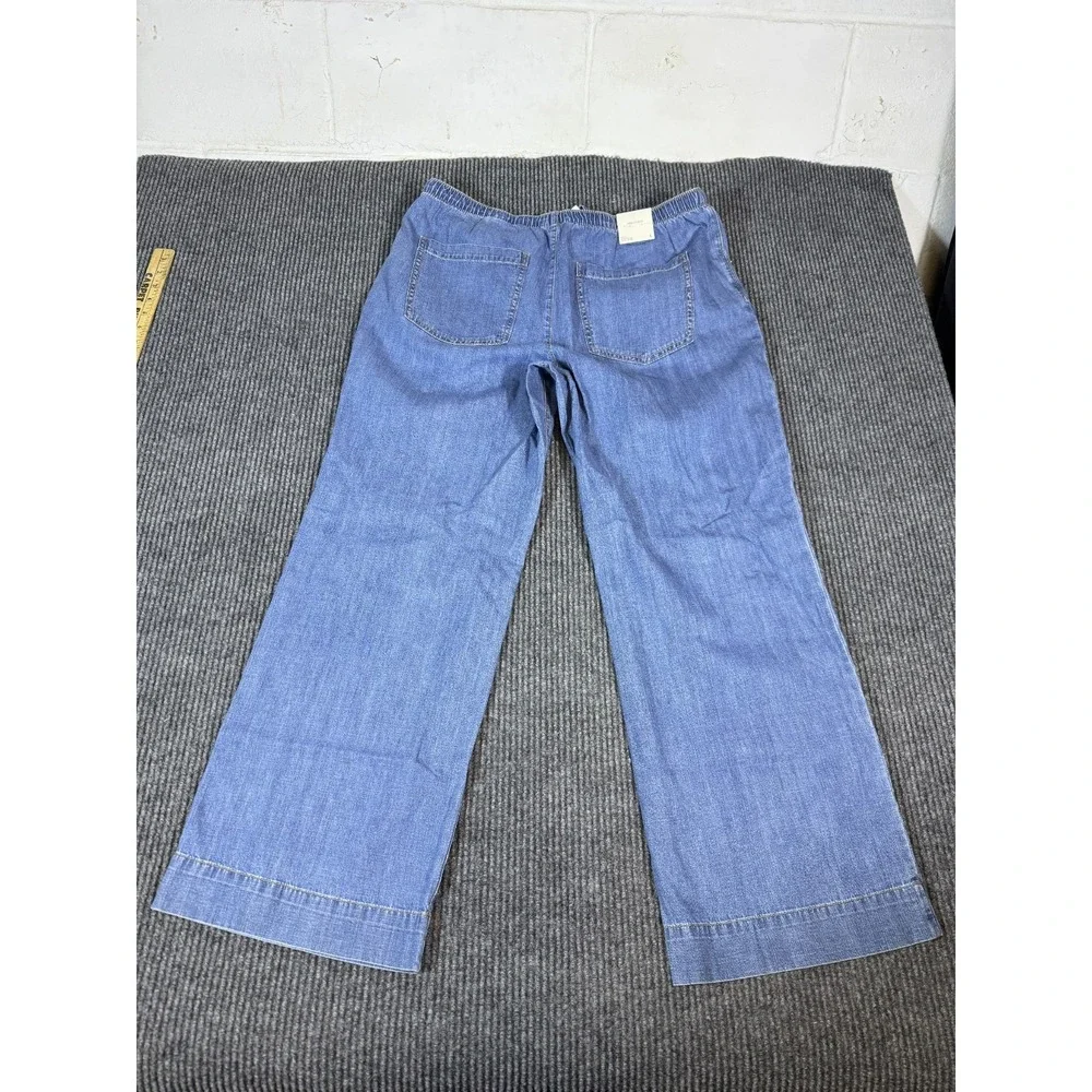 Banana Republic Mid Rise Wide Leg Drawstring Waist Jeans Womens Large Baggy Blue
